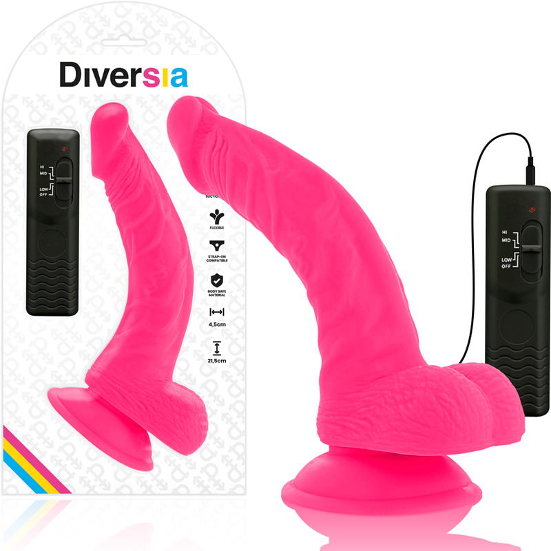 DIVERSIA - FLEXIBLE VIBRATING DILDO PINK 21.5 CM -O- 4.5 CM - Bild 3