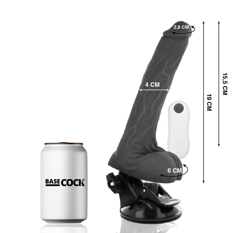 Alternative view of BASECOCK - REALISTIC VIBRATOR REMOTE CONTROL BLACK 19 CM -O- 4 CM