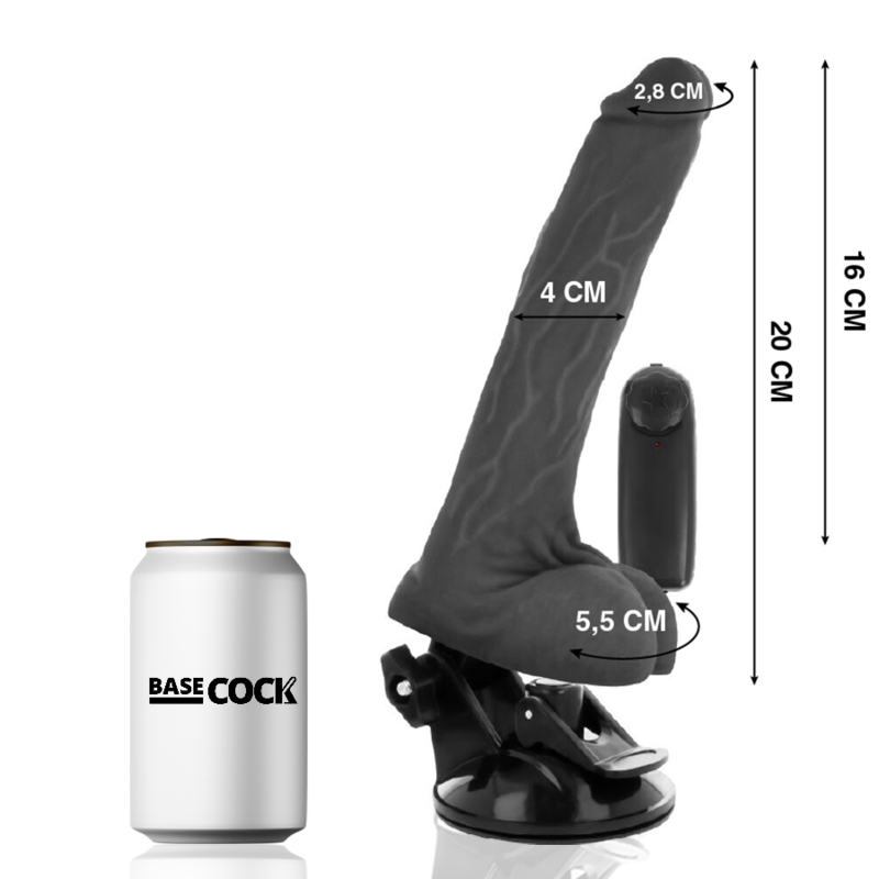 Alternative view of BASECOCK - REALISTIC BLACK REMOTE CONTROL VIBRATOR WITH TESTICLES 20 CM -O- 4 CM