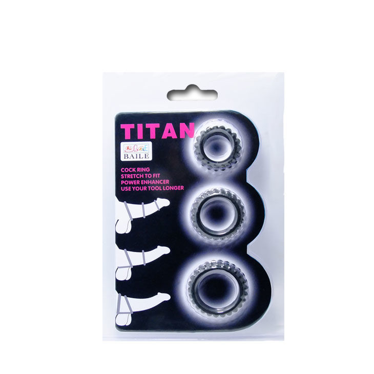 Alternative view of BAILE - TITAN SET 3PCS COCK RING BLACK 2.8 + 2.4 + 1.9 CM