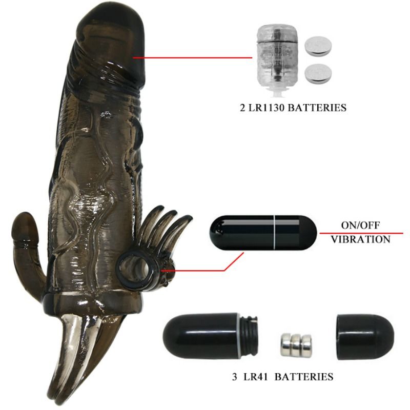 BAILE - BRAVE MAN PENIS COVER WITH CLIT AND ANAL STIMULATION DOUBLE BULLET BLACK 16.5 CM - Bild 4
