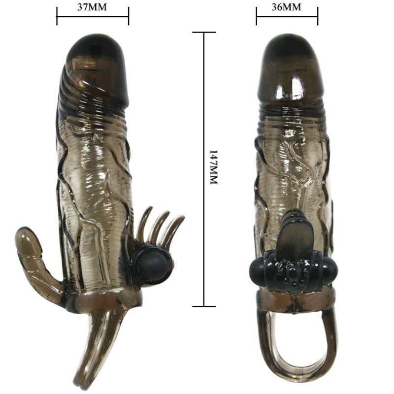BAILE - BRAVE MAN PENIS COVER WITH CLIT AND ANAL STIMULATION DOUBLE BULLET BLACK 16.5 CM - Bild 3
