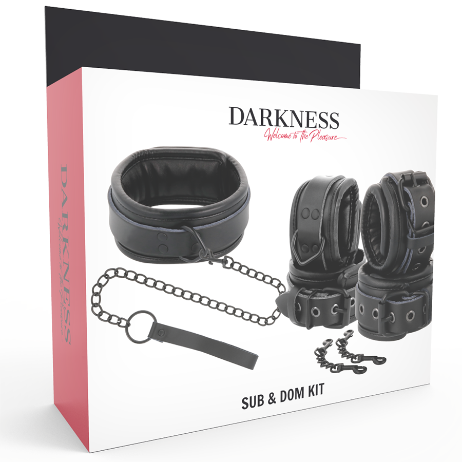 DARKNESS - BLACK LEATHER HANDCUFFS AND COLLAR - Bild 3