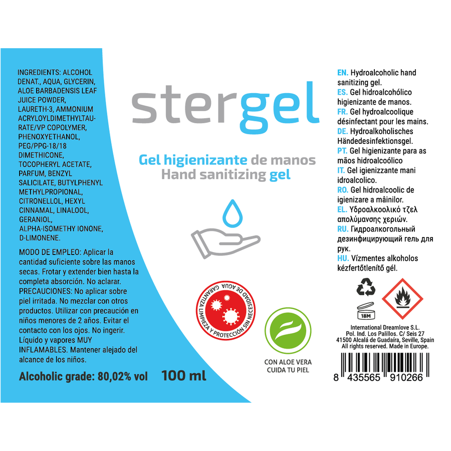 STERGEL - HYDROALCOHOLIC HAND SANITIZING GEL ALOE VERA 100ML - Bild 3