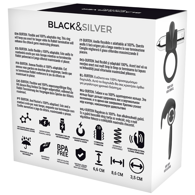 BLACK&SILVER - BURTON RECHARGEABLE RING 10 VIBRATION MODES - Bild 3