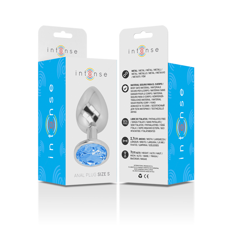 Alternative view of INTENSE - ALUMINUM METAL ANAL PLUG WITH BLUE CRYSTAL SIZE S