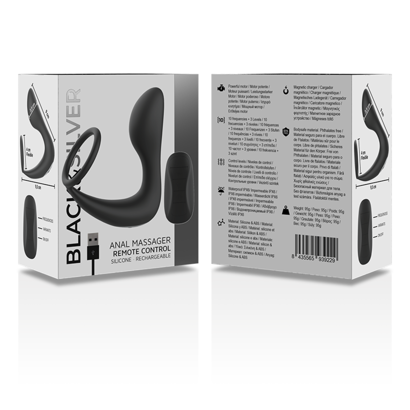 BLACK&SILVER - REMOTE CONTROL ANAL MASSAGER RECHARGEABLE SILICONE BLACK - Bild 4