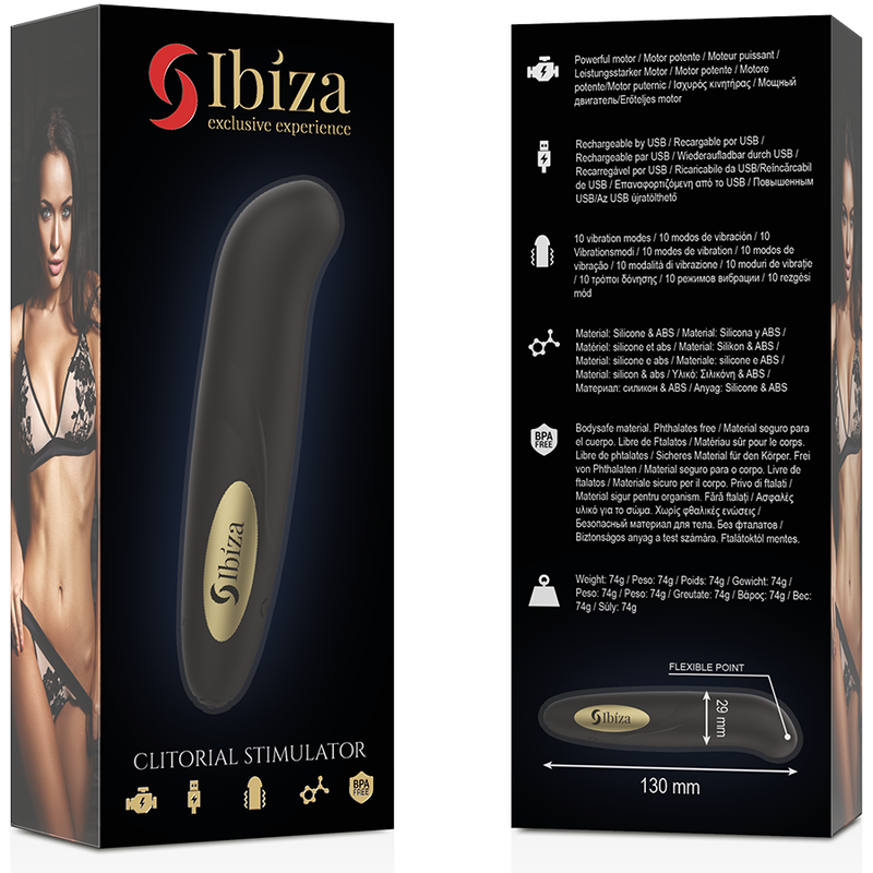 Alternative view of IBIZA - CLIT STIMULATOR USB CHARGER 10 VIBRATION MODES GOLDEN 13 X 2,9 CM