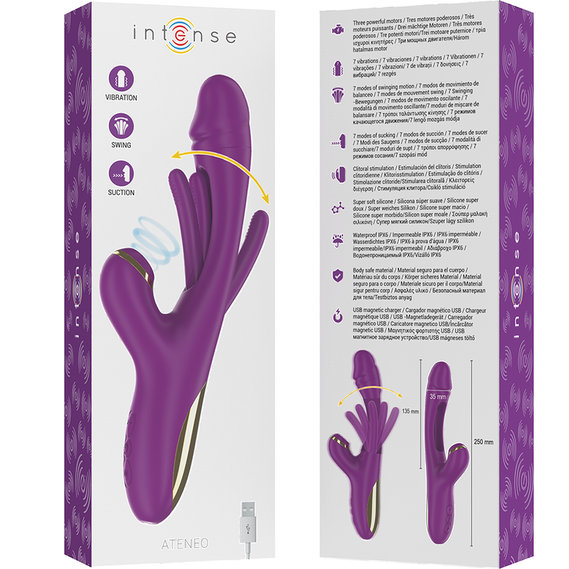 INTENSE - ATENEO RECHARGEABLE MULTIFUNCTION VIBRATOR 7 VIBRATIONS WITH OSCILLATING TONGUE AND PURPLE SUCTION - Bild 4