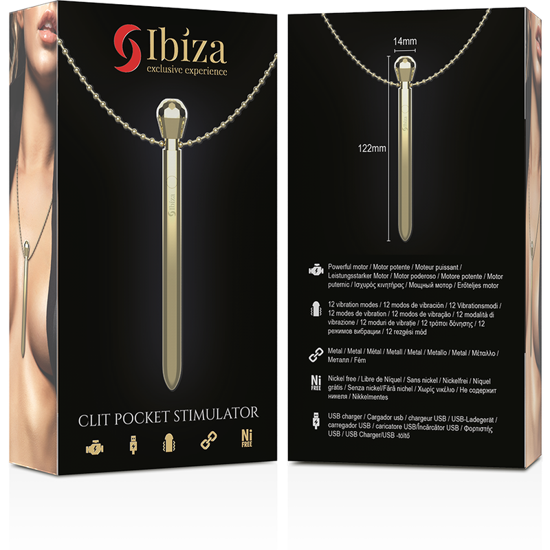 IBIZA - CLIT POCKET STIMULATOR NECKLACE USB CHARGER 12 VIBRATION MODES GOLDEN 12,2 X 1,5 - Bild 3