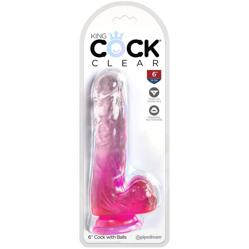 Alternative view of KING COCK - CLEAR REALISTIC PENIS WITH BALLS 13.5 CM PINK