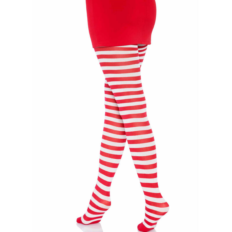 Alternative view of LEG AVENUE - WHITE/RED STRIPED TIGHTS