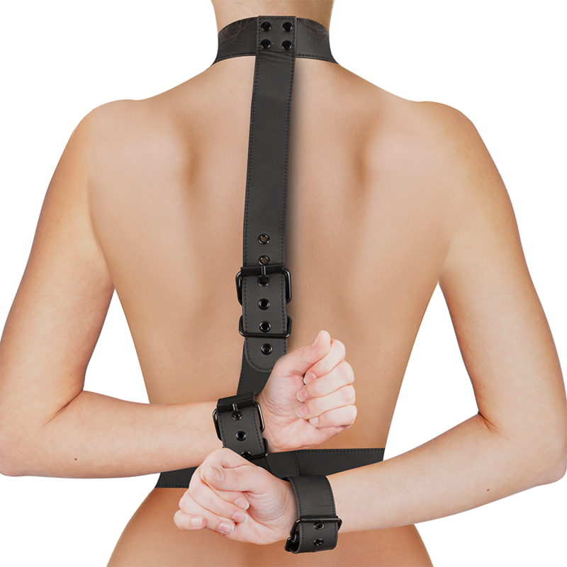 FETISH SUBMISSIVE BONDAGE - COLLAR & WRIST CUFFS BODY RESTRAINT SET - Bild 3