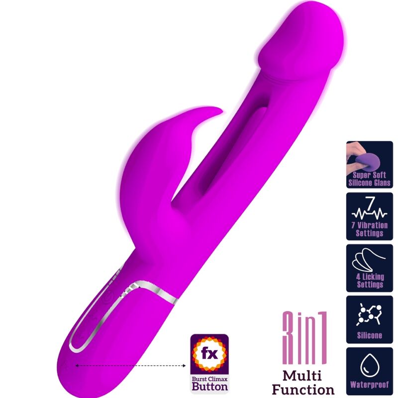 PRETTY LOVE - KAMPAS RABBIT 3 IN 1 MULTIFUNCTION VIBRATOR WITH TONGUE FUCHSIA - Bild 9