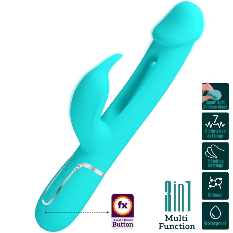Alternative view of PRETTY LOVE - KAMPAS RABBIT 3 IN 1 MULTIFUNCTION VIBRATOR WITH TONGUE AQUA GREEN