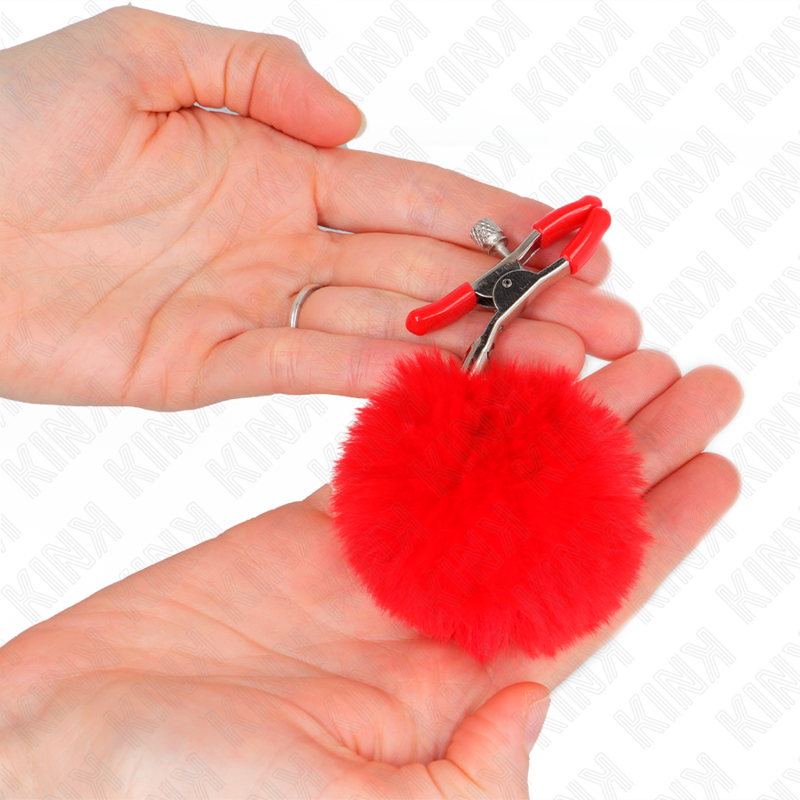 KINK - FAUX FUR BALL NIPPLE CLAMP RED 6 CM - Bild 3