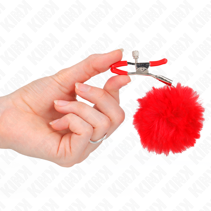 KINK - FAUX FUR BALL NIPPLE CLAMP RED 6 CM - Bild 4