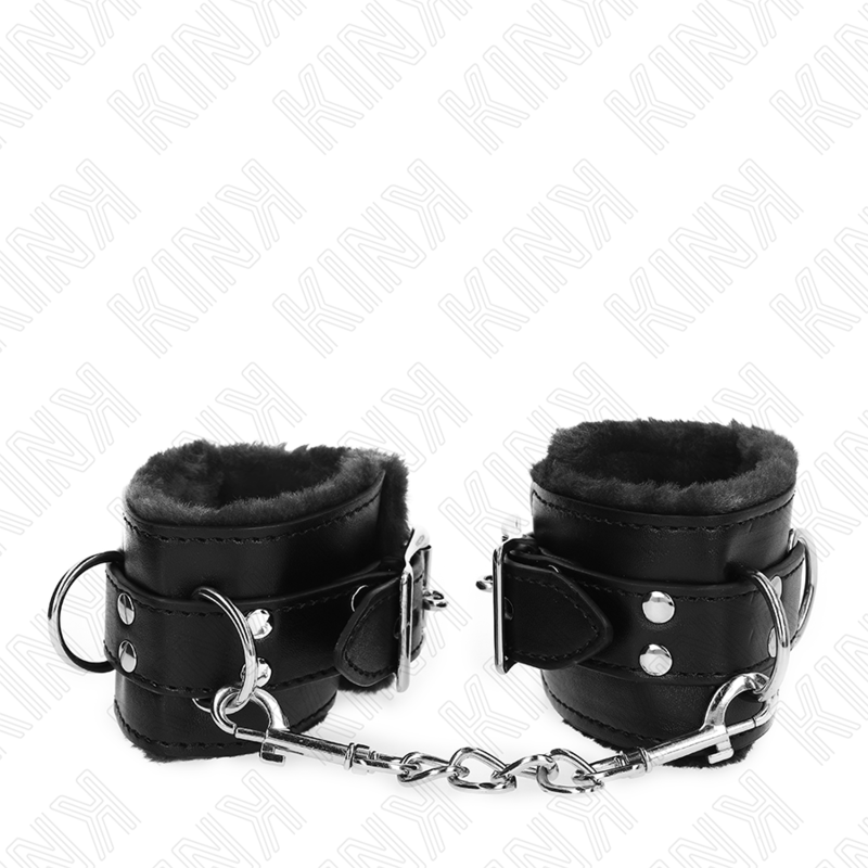 KINK - FUR LINED WRIST RESTRAINTS BLACK WITH BLACK BELT ADJUSTABLE 17-29 CM X 6 CM - Bild 2