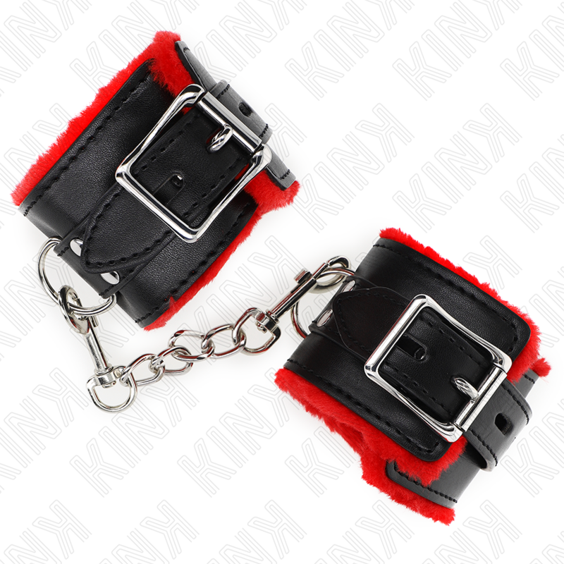 KINK - FUR LINED WRIST RESTRAINTS WITH SQUARE HOLES RED AND BLACK BELT ADJUSTABLE 17-29 CM X 6 CM - Bild 4
