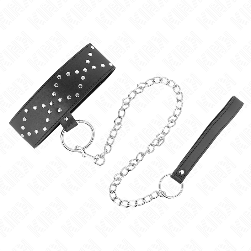 Alternative view of KINK - NECKLACE 65 CM WITH LEASH WITH SILVER STUDS MODEL 3 ADJUSTABLE 36-43 CM X 5 CM