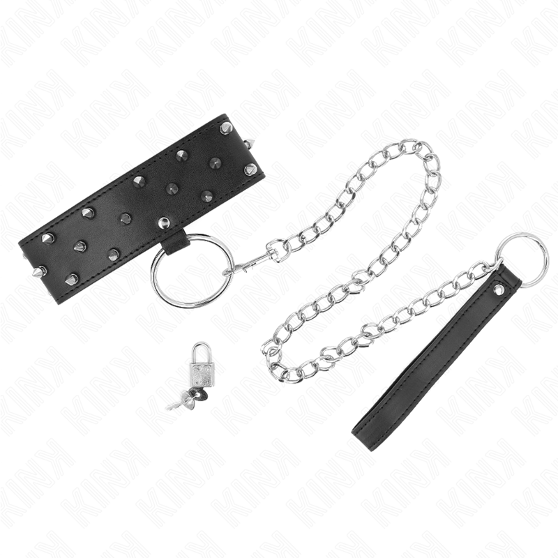 KINK - NECKLACE WITH LEASH 65 CM WITH SILVER STUDS MODEL 5 ADJUSTABLE 36-43 CM X 5 CM - Bild 5