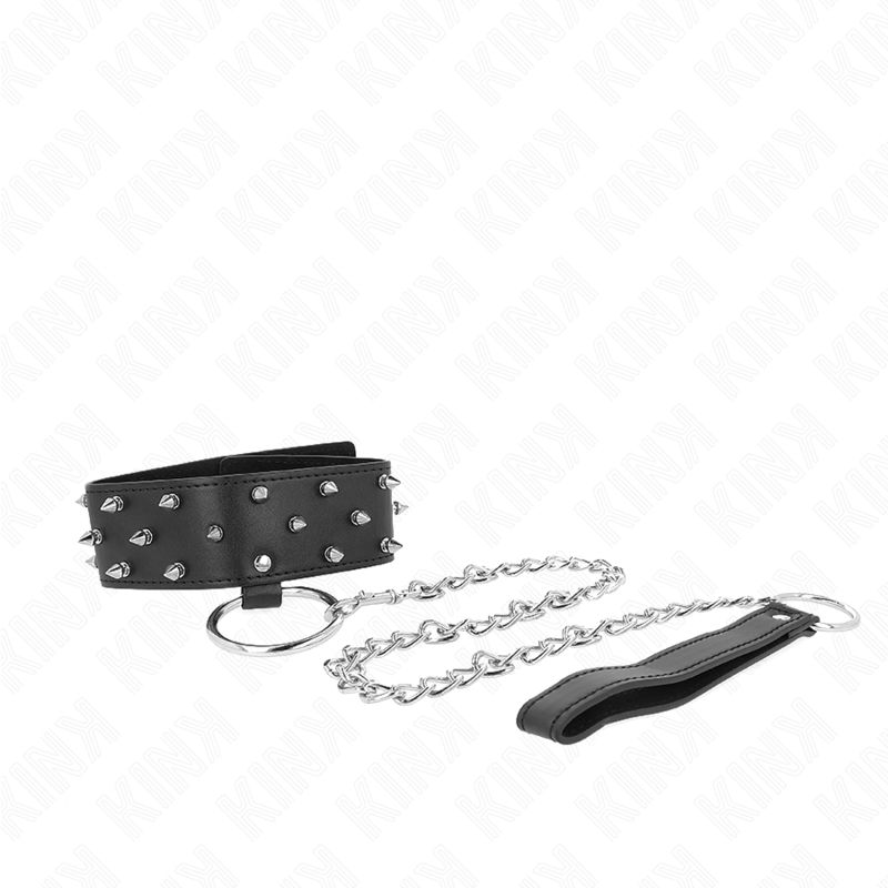 Alternative view of KINK - NECKLACE WITH LEASH 65 CM WITH SILVER STUDS MODEL 5 ADJUSTABLE 36-43 CM X 5 CM