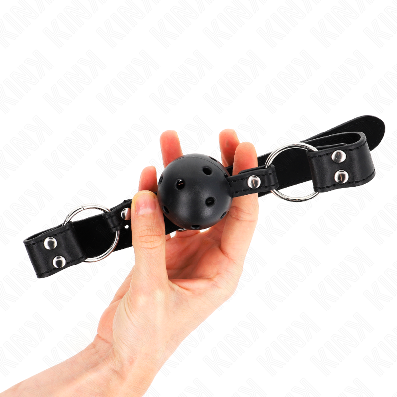 KINK - BREATHABLE BALL 4 CM GAG WITH DOUBLE RIVET MODEL 1 BLACK 62.5 x 2.5 CM ADJUSTABLE 42-58 CM - Bild 4
