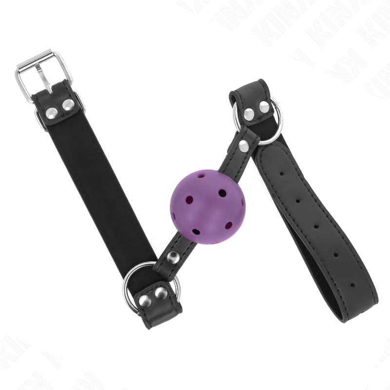 KINK - BREATHABLE BALL 4 CM GAG WITH DOUBLE RIVET PURPLE 62.5 x 2.5 CM ADJUSTABLE 42-58 CM - Bild 4