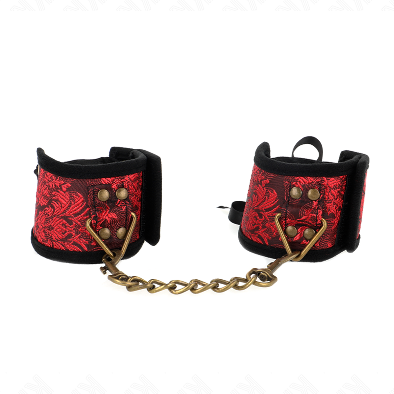 Alternative view of KINK - SCANDAL WRIST RESTRAINTS RED-BLACK LACE DETAILS 24.5 CM X 6.5 CM