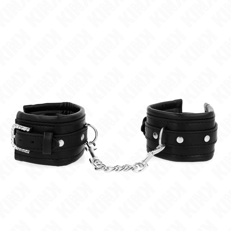 Alternative view of KINK - RHINESTONE BUCKLE WRIST RESTRAINTS BLACK ADJUSTABLE 25-32 CM X 5.5 CM