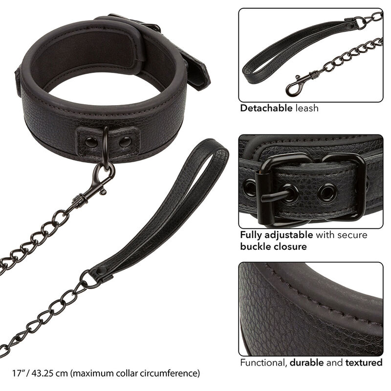 CALEXOTICS - NOCTURNAL COLLAR & LEASH LEATHER ADJUSTABLE BLACK - Bild 4