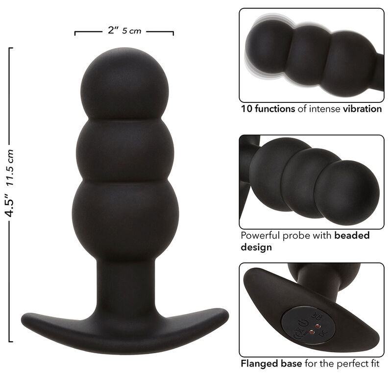 Alternative view of CALEXOTICS - ROCK BOTTOM BEADED ANAL PLUG 10 VIBRATIONS SILICONE BLACK