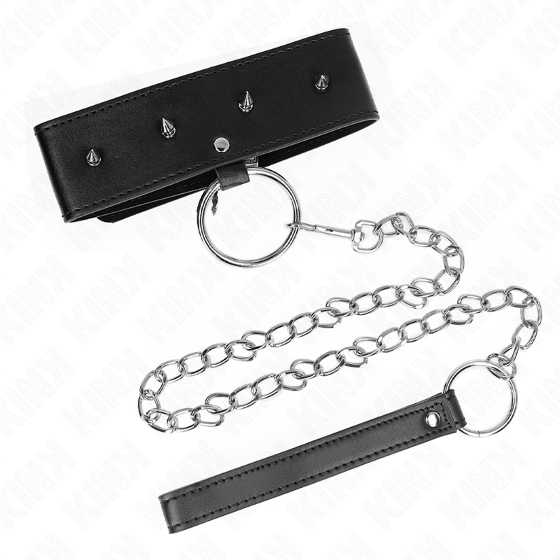Alternative view of KINK - NECKLACE 65 CM WITH LEASH WITH SILVER STUDS MODEL 2 ADJUSTABLE 36-43 CM X 5 CM