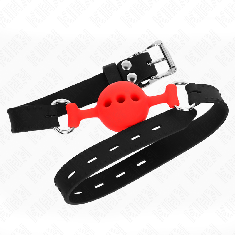 KINK - FULL SILICONE GAG 55 x 2 CM WITH 4 CM BALL SIZE S RED ADJUSTABLE 35-51 CM - Bild 3