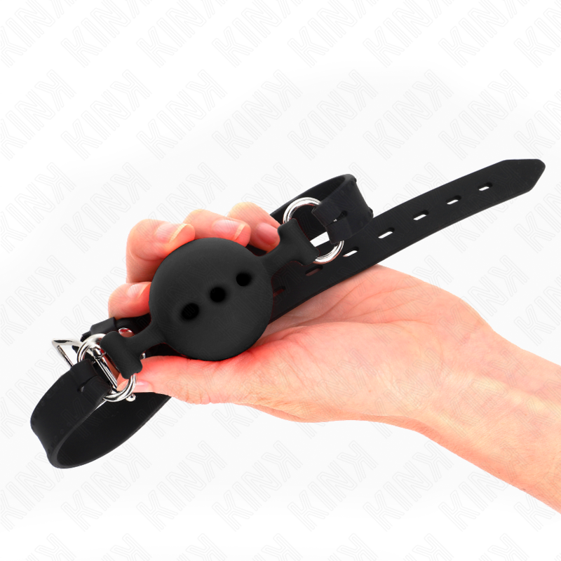 KINK - FULL SILICONE GAG 55 x 2 CM WITH 5 CM BALL SIZE L BLACK ADJUSTABLE 35-51 CM - Bild 3