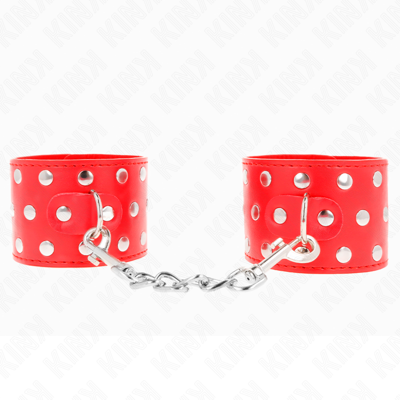 Alternative view of KINK - WRIST RESTRAINTS WITH SNAP FASTEN FULL OF RIVETS RED ADJUSTABLE 19-24 CM X 5.5 CM