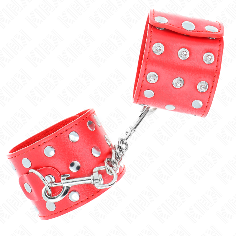 KINK - WRIST RESTRAINTS WITH SNAP FASTEN FULL OF RIVETS RED ADJUSTABLE 19-24 CM X 5.5 CM - Bild 3