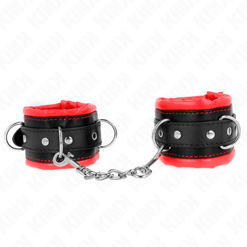 Alternative view of KINK - HEAVY WRIST RESTRAINTS WITH RED FUR LINED ADJUSTABLE 20-30 CM X 6 CM