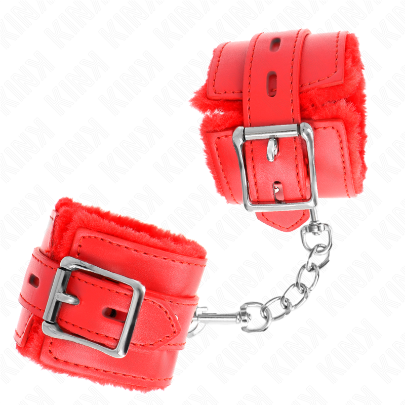 KINK - FUR LINED WRIST RESTRAINTS WITH SQUARE HOLES RED AND RED BELT ADJUSTABLE 17-29 CM X 6 CM - Bild 3