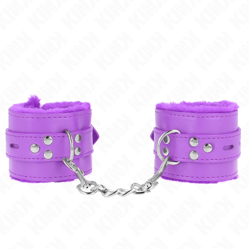 Alternative view of KINK - FUR LINED WRIST RESTRAINTS WITH SQUARE HOLES PURPLE AND PURPLE BELT ADJUSTABLE 17-29 CM X 6 CM