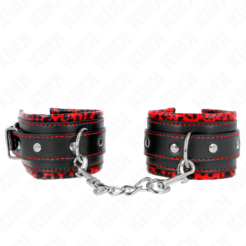 Alternative view of KINK - FUR LINED WRIST RESTRAINTS RED / BLACK ADJUSTABLE 17-29 CM X 6 CM