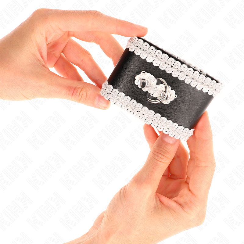 KINK - BLACK WRIST RESTRAINTS WITH WHITE DECORATE LACE ADJSUTABLE 20-23 CM X 5.5 CM - Bild 4