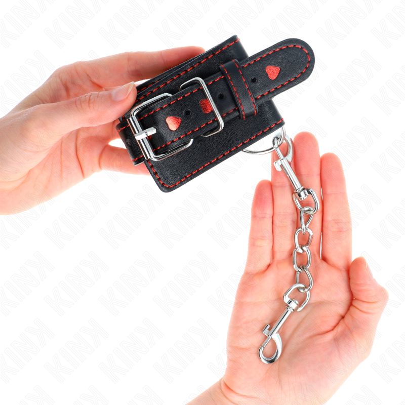 KINK - BLACK WRIST RESTRAINTS WITH RED HEART INLAY ADJUSTABLE 21-28 CM X 5.5 CM - Bild 4