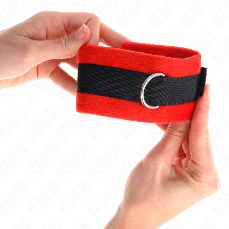KINK - BEGINNER FUR HAND CUFFS BLACK-RED 30 X 7 CM - Bild 4