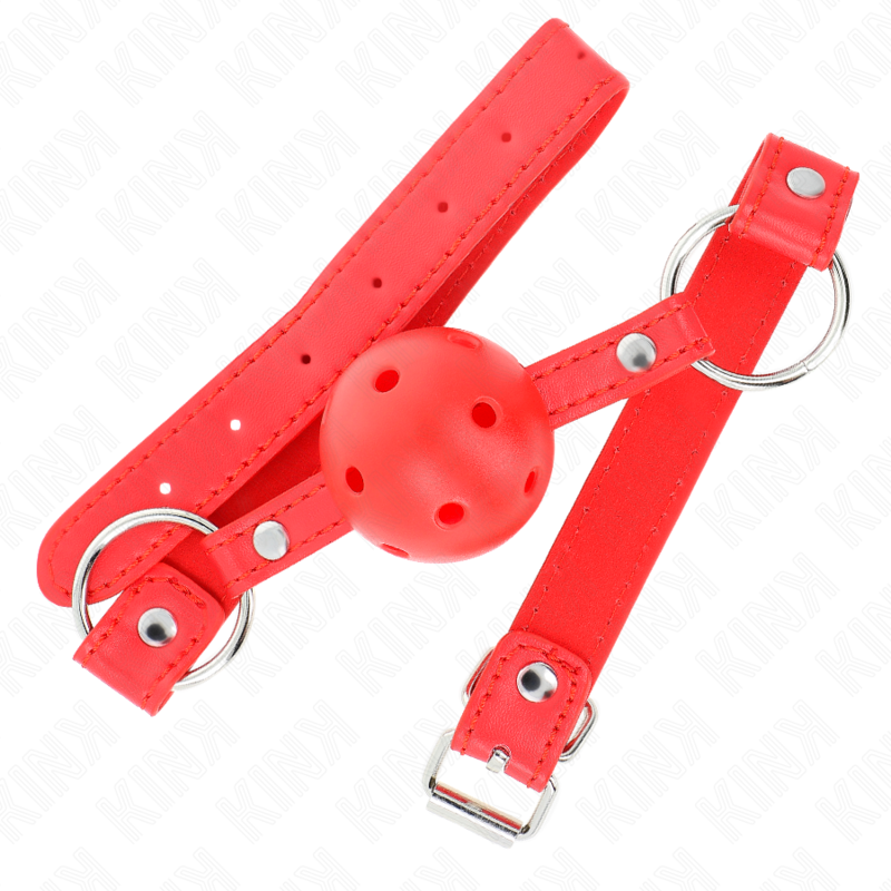 Alternative view of KINK - BREATHABLE BALL 4 CM GAG WITH DOUBLE RIVET MODEL 1 RED 62.5 x 2.5 CM ADJUSTABLE 42-58 CM