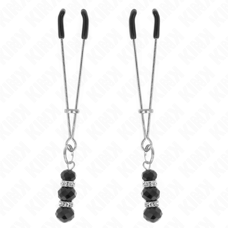 KINK - GOLD THIN NIPPLE CLAMPS WITH 3 BLACK GLASS BEADS 7 CM - Bild 2