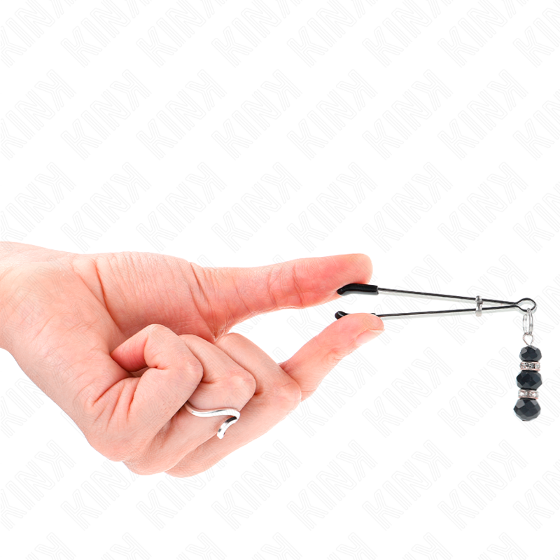 KINK - GOLD THIN NIPPLE CLAMPS WITH 3 BLACK GLASS BEADS 7 CM - Bild 3