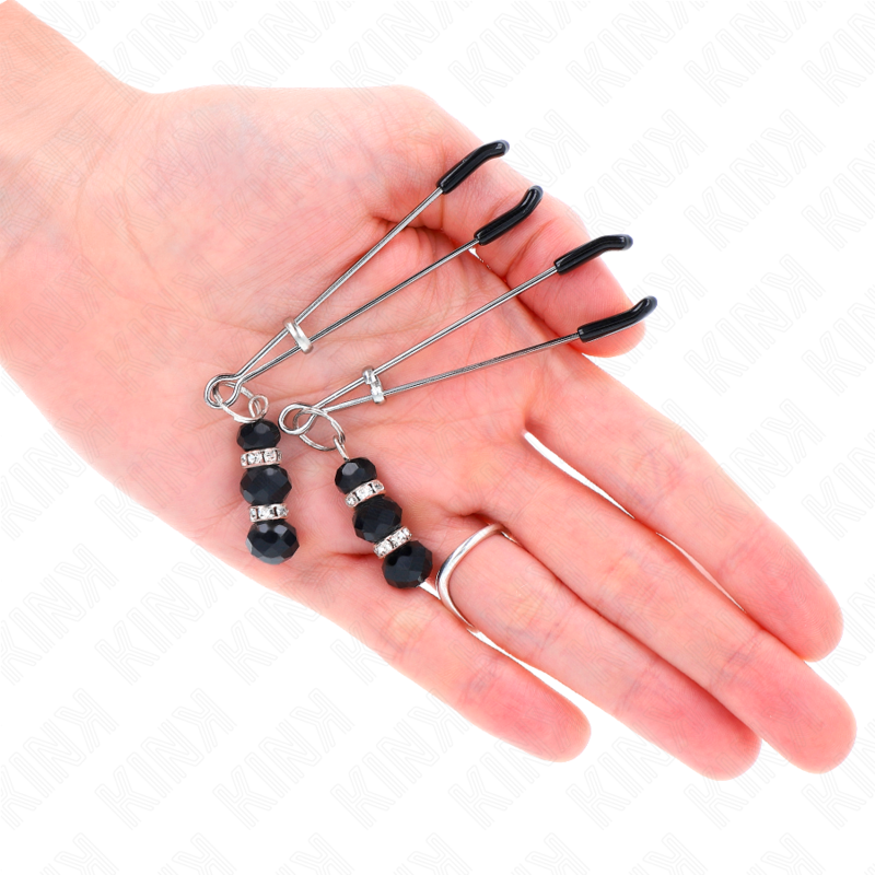 KINK - GOLD THIN NIPPLE CLAMPS WITH 3 BLACK GLASS BEADS 7 CM - Bild 4