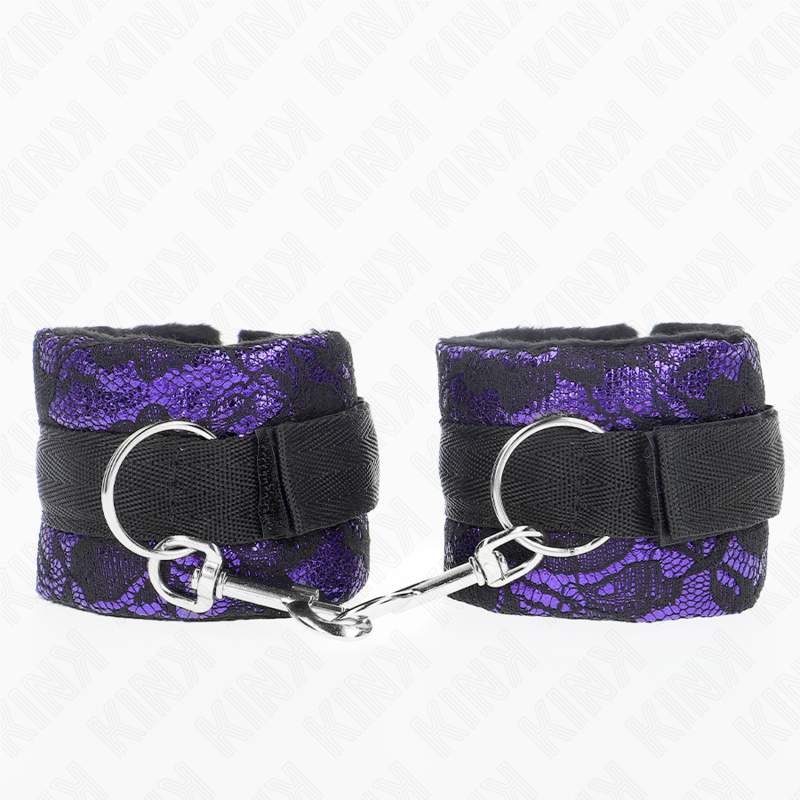 Alternative view of KINK - SHORT VELVET LACE WRIST RESTRAINTS AND NYLON BIND PURPLE / BLACK 23 X 6.5 CM