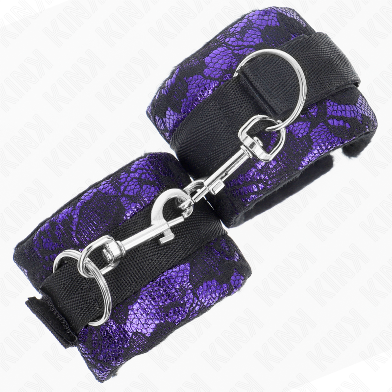 KINK - SHORT VELVET LACE WRIST RESTRAINTS AND NYLON BIND PURPLE / BLACK 23 X 6.5 CM - Bild 3